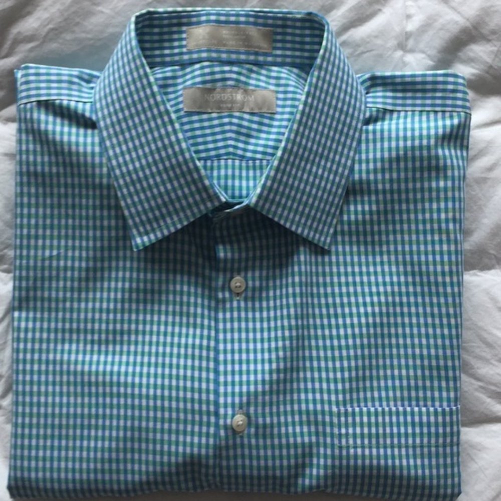 Nordstrom Trim Fit Gingham Blue/Green Shirt